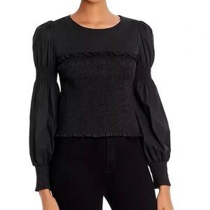 Lucy Paris - Juliet Long sleeve smock bodice blouse - black - size: s